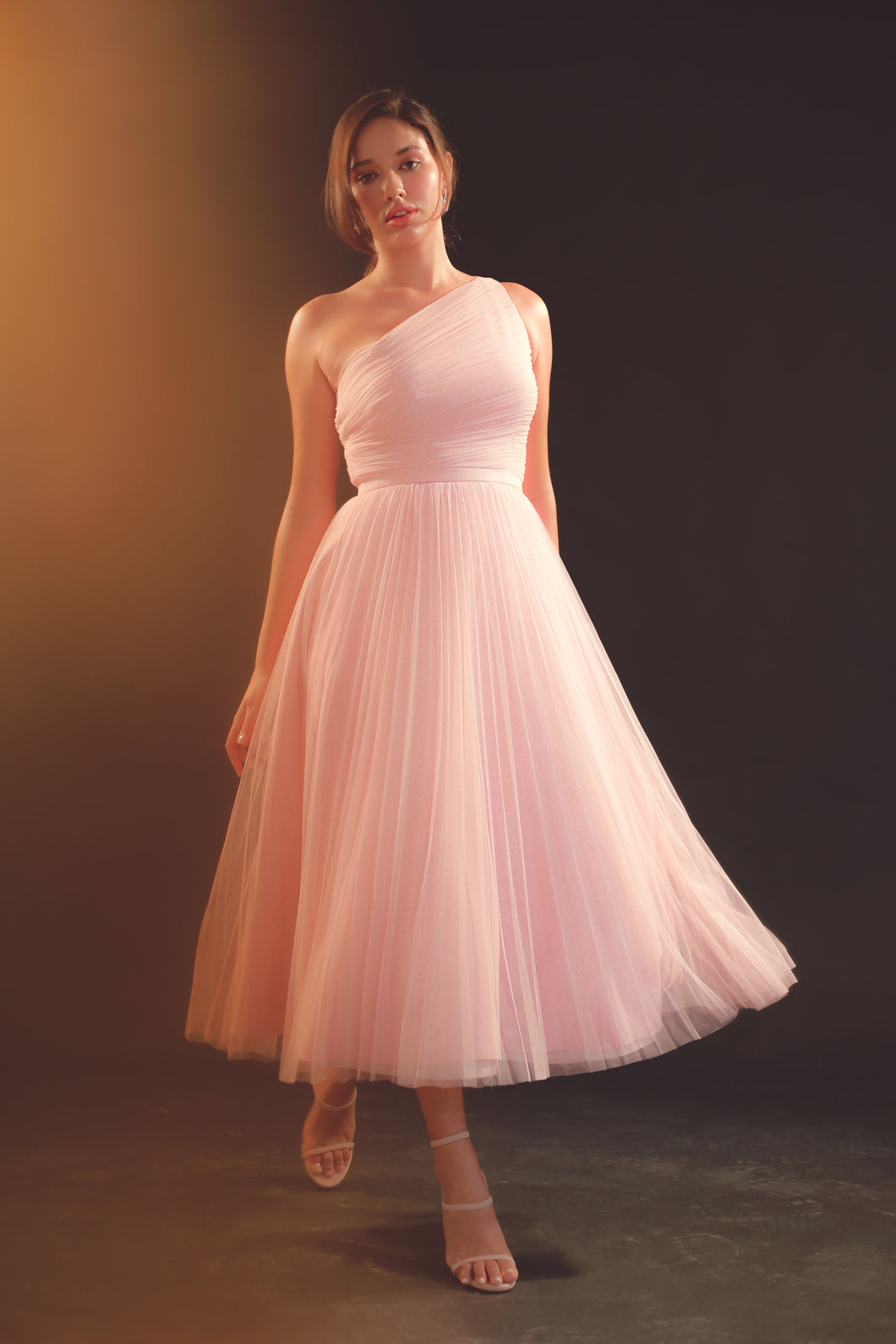 One Shoulder Pleated Cocktail Dress